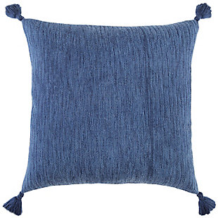 Knife edged, this solid colored pillow features an abstract woven pattern. It’s ever so lightly raised patterning gives it the placement accolade of an intricate pattern with the flexibility of a solid. This pillow sports four cotton corner tassels. Its coordinating solid back features a hidden zipper closure for ease of fill and cleaning.woven abstract patterning | tonal solid | four corner tassels | knife edged pillow | coordinating solid back with hidden zipper closure | Cotton Woven(100% Cotton)