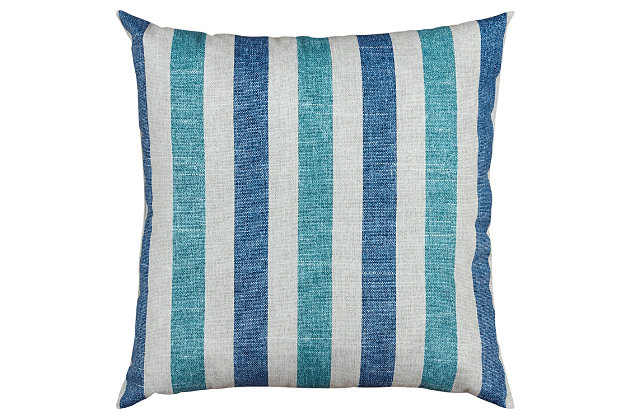 This pillow is sure to transfer your outdoor living space into a charming and relaxing retreat. It is dazzling enough to use indoor but made with water resident and UV rated fabric to withstand the outdoor elements.Uv rated for 500-750 hours | Knife edged | Printed poly | Blow filled | Reversible | 100% polyester
