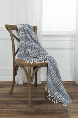 Rizzy Home Striped Tassled Throw Blanket, Light Gray, large