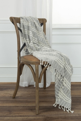 Rizzy Home Striped Tassled Throw Blanket, Natural, large