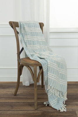 Rizzy Home Striped Tassled Throw Blanket, Robins Egg Blue, large