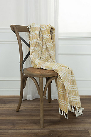 Rizzy Home Striped Tassled Throw Blanket, Yellow, rollover