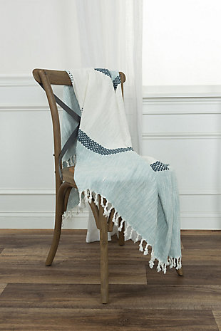 Rizzy Home Color Blocked Tassled Throw Blanket, Robins Egg Blue, rollover