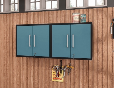 Eiffel Mobile Garage Cabinet (Set of 2), Black/Aqua Blue