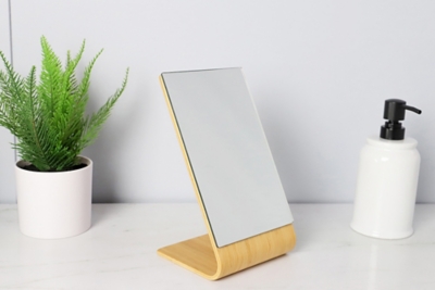 Home Basics Home Basics Angled Single Sided Bamboo Desktop Mirror, Natural, , rollover