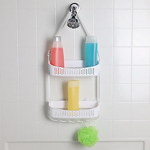 Home Basics Home Basics 2 Tier Perforated Plastic Shower Caddy with Suction Cups, White, , rollover