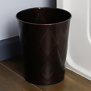 Keep your trash under control and your space in style with this open top waste bin. The bin is short in stature allowing you to easily store in a variety of places where space is limited.   The round shape is perfect for setting under desk, next to your toilet, or in the corner of the bathroom. It holds up to 8 liters, making it great for light recycling and trash.  An open top let you see how much is left, while the lightweight design makes it easy to empty the bin when it’s filled to capacity. Item dimensions may different slightly due to the unique nature of the product. Color and finish may also differ from the images shown due to differences in monitor displays. Props and accessories are not included.Open top for easy trash disposal | Non-skid base keeps it in place | Doubles as storage bin for corralling toys, crafts, and supplies | Made from sturdy steel | Size: 9.5" x 9.5" x 10.25", Item weight: 1.25 lbs