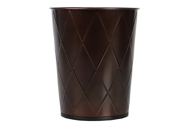 Keep your trash under control and your space in style with this open top waste bin. The bin is short in stature allowing you to easily store in a variety of places where space is limited.   The round shape is perfect for setting under desk, next to your toilet, or in the corner of the bathroom. It holds up to 8 liters, making it great for light recycling and trash.  An open top let you see how much is left, while the lightweight design makes it easy to empty the bin when it’s filled to capacity. Item dimensions may different slightly due to the unique nature of the product. Color and finish may also differ from the images shown due to differences in monitor displays. Props and accessories are not included.Open top for easy trash disposal | Non-skid base keeps it in place | Doubles as storage bin for corralling toys, crafts, and supplies | Made from sturdy steel | Size: 9.5" x 9.5" x 10.25", Item weight: 1.25 lbs