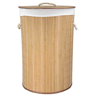 Home Basics Round Foldable Bamboo Hamper, Natural, large