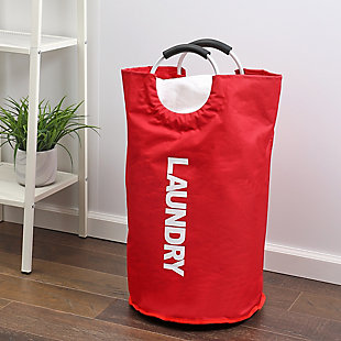 Home Basics Laundry Bag with Soft Grip Handle, Red, rollover