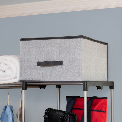 Home Basics Herringbone Jumbo Non-woven Storage Box with Label Window, Gray