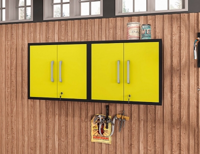 Eiffel Floating Garage Cabinet (Set of 2), Black/Yellow