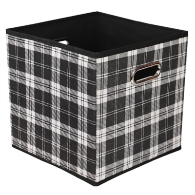 Home Basics Plaid Non-Woven Storage Bin with Grommet Handle, , large