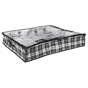 Home Basics Plaid Non-Woven 12 Pair Under the Bed Shoe Organizer with Clear Top, , large