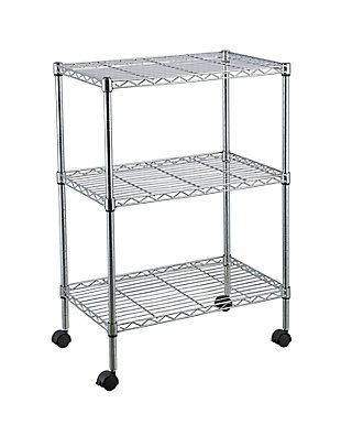Home Basics 3 Tier Wire Shelf Rack with Wheels, , rollover