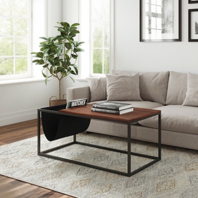 Vifah Riley Coffee Table with Canvas Hanger, Walnut