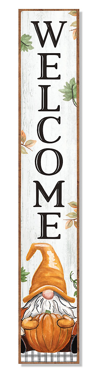 My Word! Welcome Porch Board with Gnome Holding Pumpkin, , large