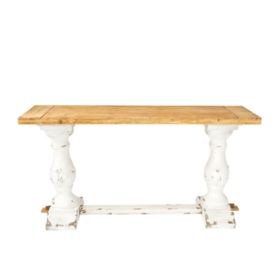 Bayberry Lane White Wood Console Table with Brown Wood Top 59" x 16" x 29", , large