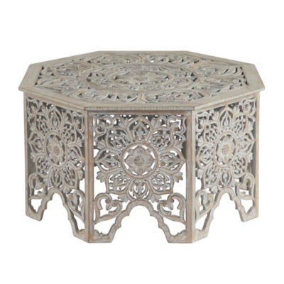 Bayberry Lane Light Gray Wood Eclectic Coffee Table 33" x 33" x 18", , large