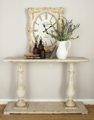 Bayberry Lane White Wood Console Table with Distressed Accents 48 x 14 x 32