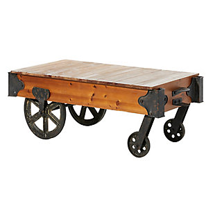 Bayberry Lane Brown Wood and Metal Industrial Coffee Table, 16" x 45" x 22", , large