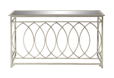 Bayberry Lane Silver Metal Geometric Console Table with Mirrored Glass Top 54" x 16" x 32", , large