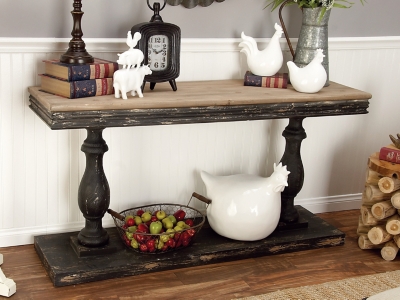 Bayberry Lane Black Wood Console Table with Brown Wood Top 59" x 18" x 31", , large