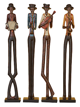 Bayberry Lane Brown Polystone Eclectic Musician Sculpture (Set of 4), , large