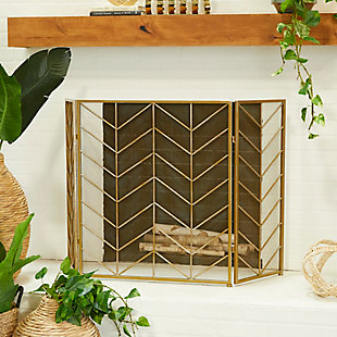 Bayberry Lane Brass Metal Contemporary Fireplace Screen, , rollover