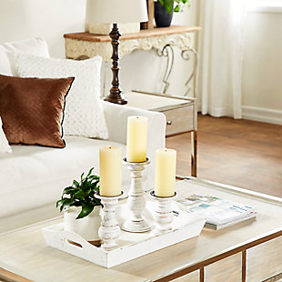 Bayberry Lane Distressed Finish Candle Holder Set, White, rollover
