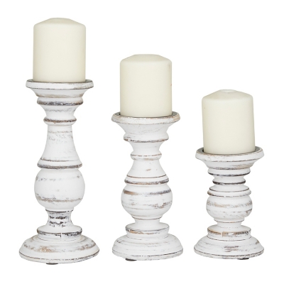 Bayberry Lane Distressed Finish Candle Holder Set, White, large