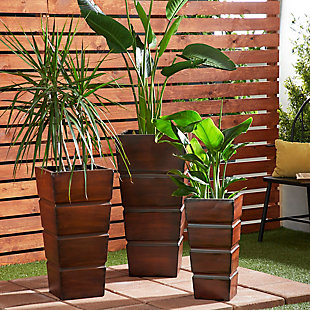 Bayberry Lane Brown Metal Rustic Planter (Set of 3), , rollover
