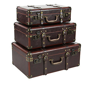 Bayberry Lane Brown Leather Vintage Trunk (Set of 3), , large