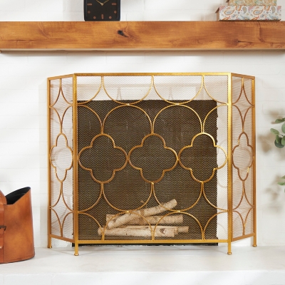 Bayberry Lane Gold Metal Contemporary Fireplace Screen 50" x 1" x 35", , large