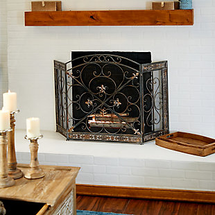Bayberry Lane Black Metal Traditional Fireplace Screen, , rollover