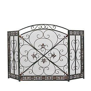 Bayberry Lane Fireplace Screen with Fleur De Lis and Scrollwork Designs, , large