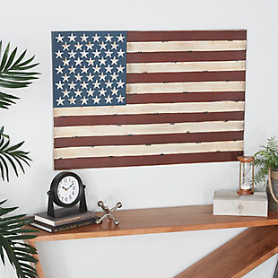 Bayberry Lane Red Metal Farmhouse American Flag Wall Decor 38" x 2" x 26", , rollover