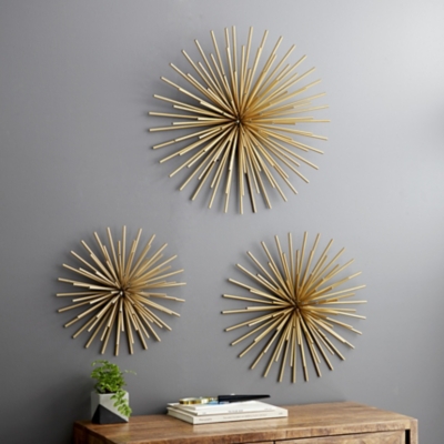 Bayberry Lane Set of 3 Gold Metal Contemporary Wall Decor, 16, 20, 24