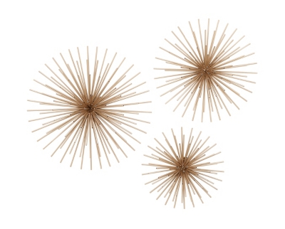 Bayberry Lane Set of 3 Gold Metal Contemporary Wall Decor, 16", 20", 24", , grid