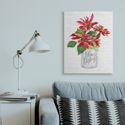 Stupell Merry Christmas Phrase Country Poinsettia Bouquet, 30 x 40, Canvas Wall Art, Off White