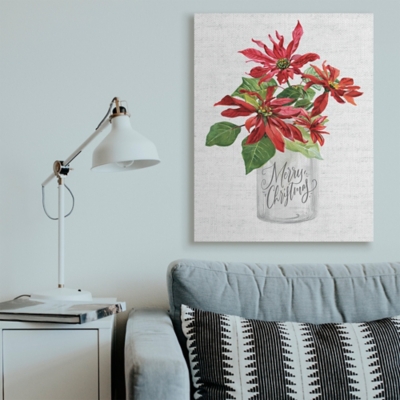 Stupell Merry Christmas Phrase Country Poinsettia Bouquet, 36 x 48, Canvas Wall Art, Off White