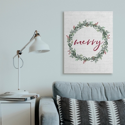 Stupell Red Merry Text Festive Country Holiday Wreath, 30 x 40, Canvas Wall Art, Off White