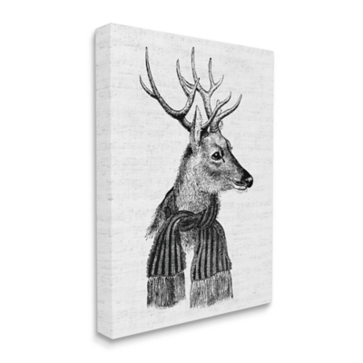 Stupell Reindeer in Scarf Minimal Vintage Portrait, 36 x 48, Canvas Wall Art, Off White, large