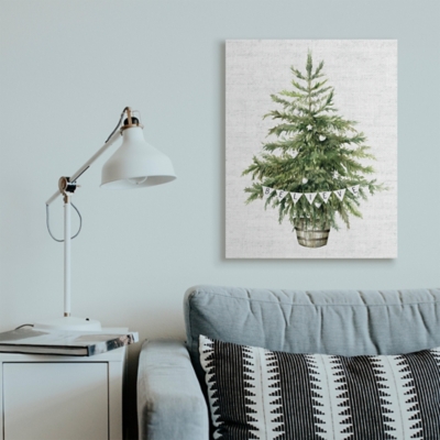 Stupell Holiday Green Fir Tree with Believe Phrase, 30 x 40, Canvas Wall Art, Off White
