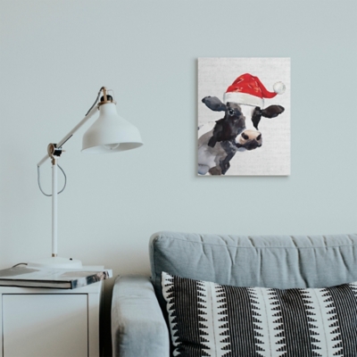 Stupell Country Farm Cow Red Santa Clause Hat, 16 x 20, Canvas Wall Art, Off White