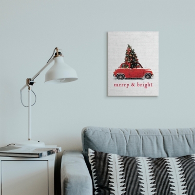 Stupell Merry and Bright Quote Vintage Red Christmas Car , 16 x 20, Canvas Wall Art, Off White