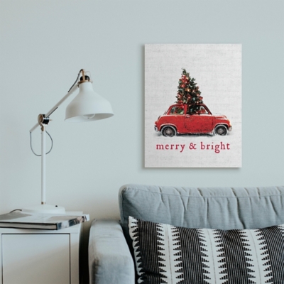 Stupell Merry and Bright Quote Vintage Red Christmas Car , 24 x 30, Canvas Wall Art, Off White