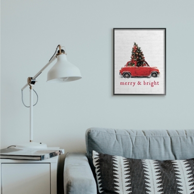 Stupell Merry and Bright Quote Vintage Red Christmas Car , 16 x 20, Framed Wall Art, Off White