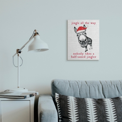 Stupell Jingle All the Way Quote Sassy Christmas Donkey, 16 x 20, Canvas Wall Art, Off White