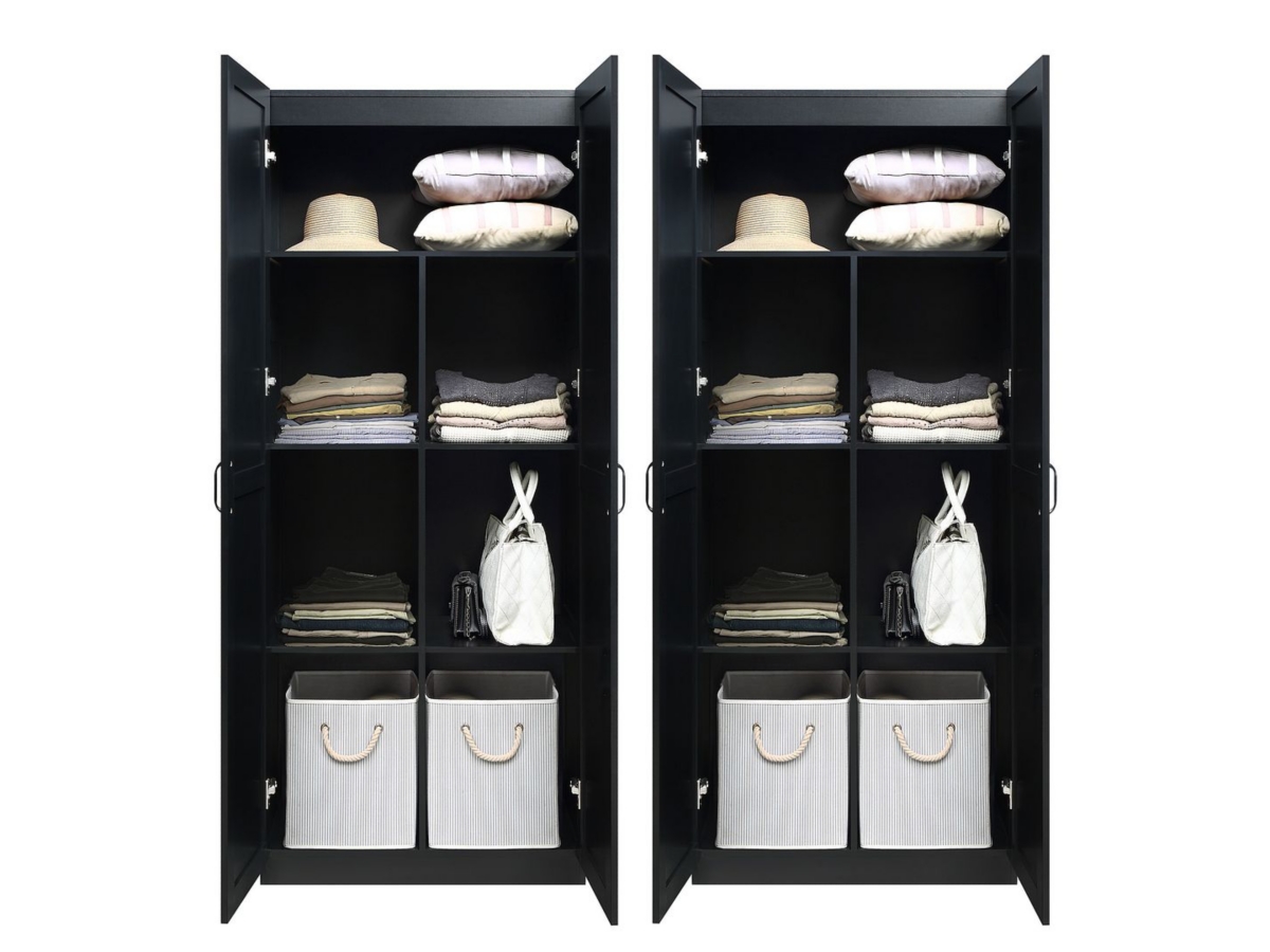 Hopkins Storage Closet with 7 Shelves in Black (Set of 2